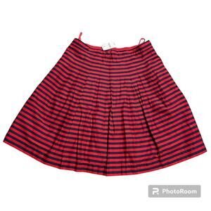 NWT J Crew Factory Pleated Knee Length Skirt Womens 6 Red Striped 09357 MSRP $70